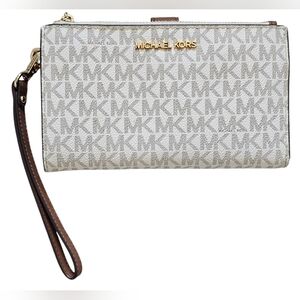 Michael Kors Brown Double Zip Clutch Wristlet with Gold-Tone Hardware, Like New